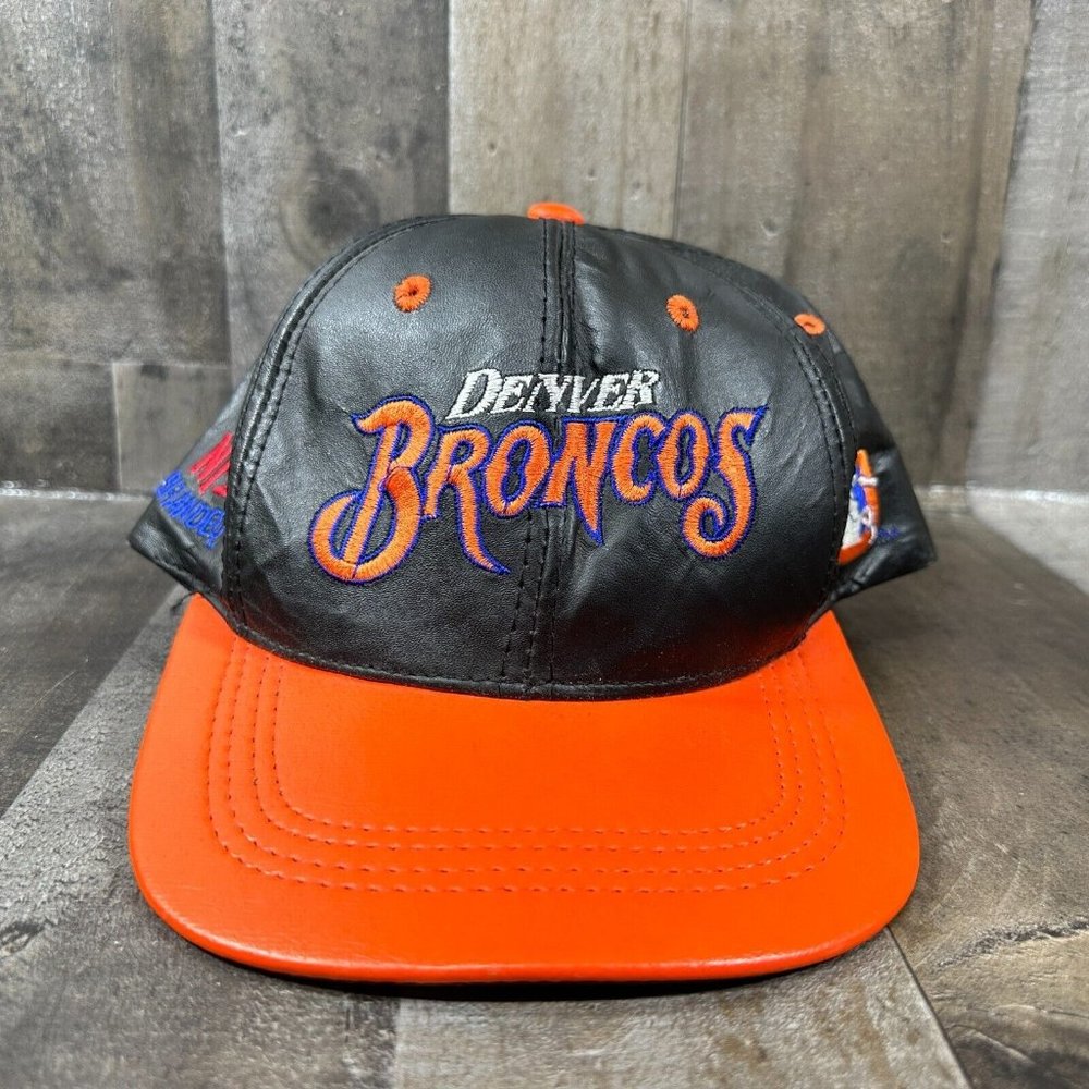 Vintage Denver Broncos Hat Leather SnapBack Cap Football NFL Vtg